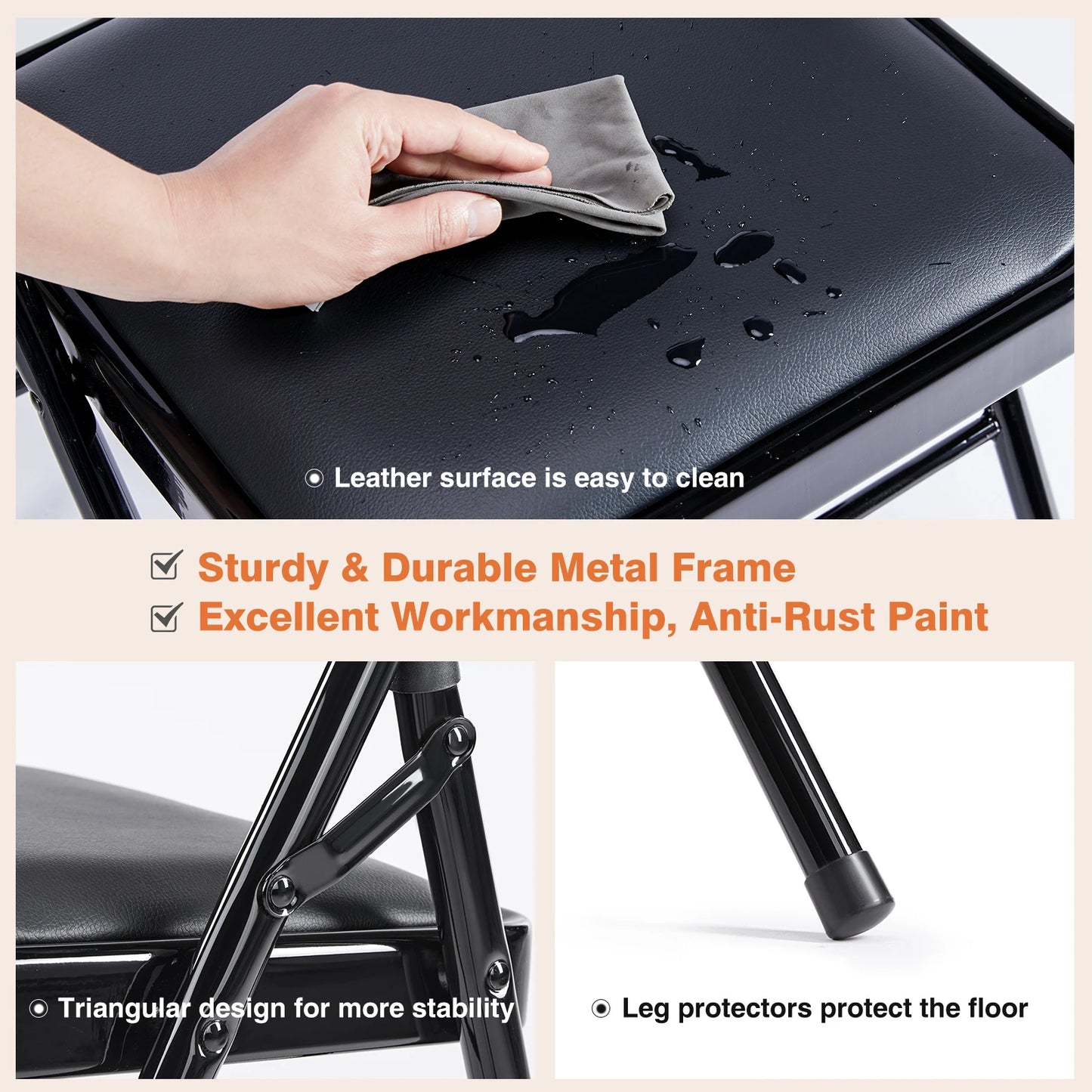 JHK IndustrialGrade Leather Cushioned Folding Chairs QuadPack HeavyDuty SeatingSolutions