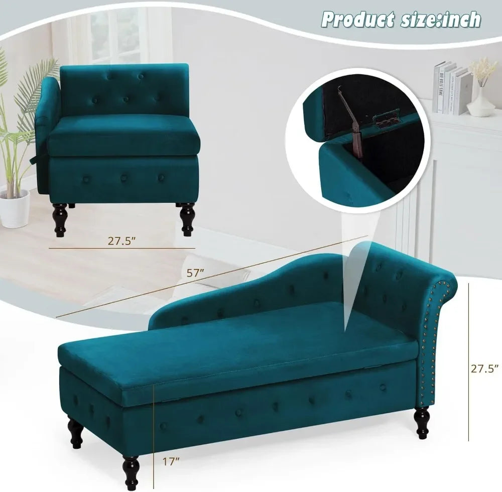 Modern Velvet Chaise Lounge With Hidden Storage Sofa Bed
