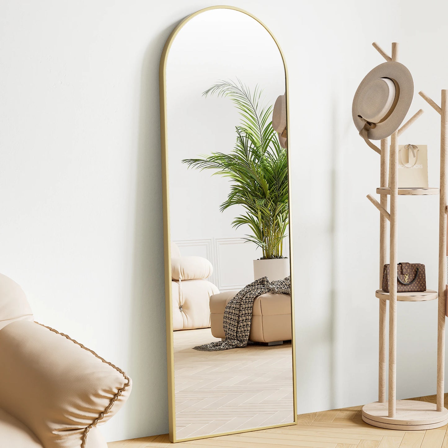 JHK Full Body Wall Mirror With Stand Aluminum Alloy Frame For Entryway And Bedroom