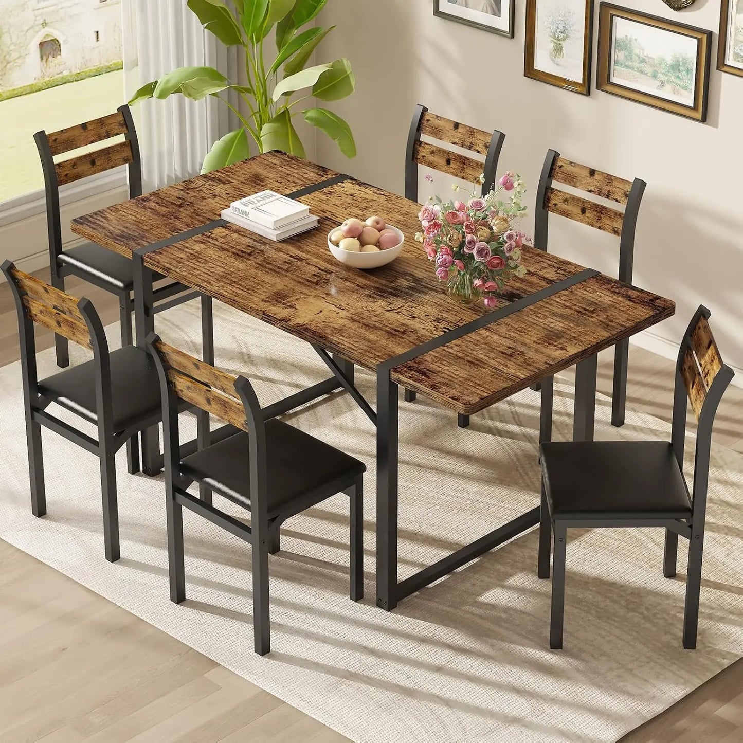 7-Piece Dining Table Set With 6 Chairs For Dining Room