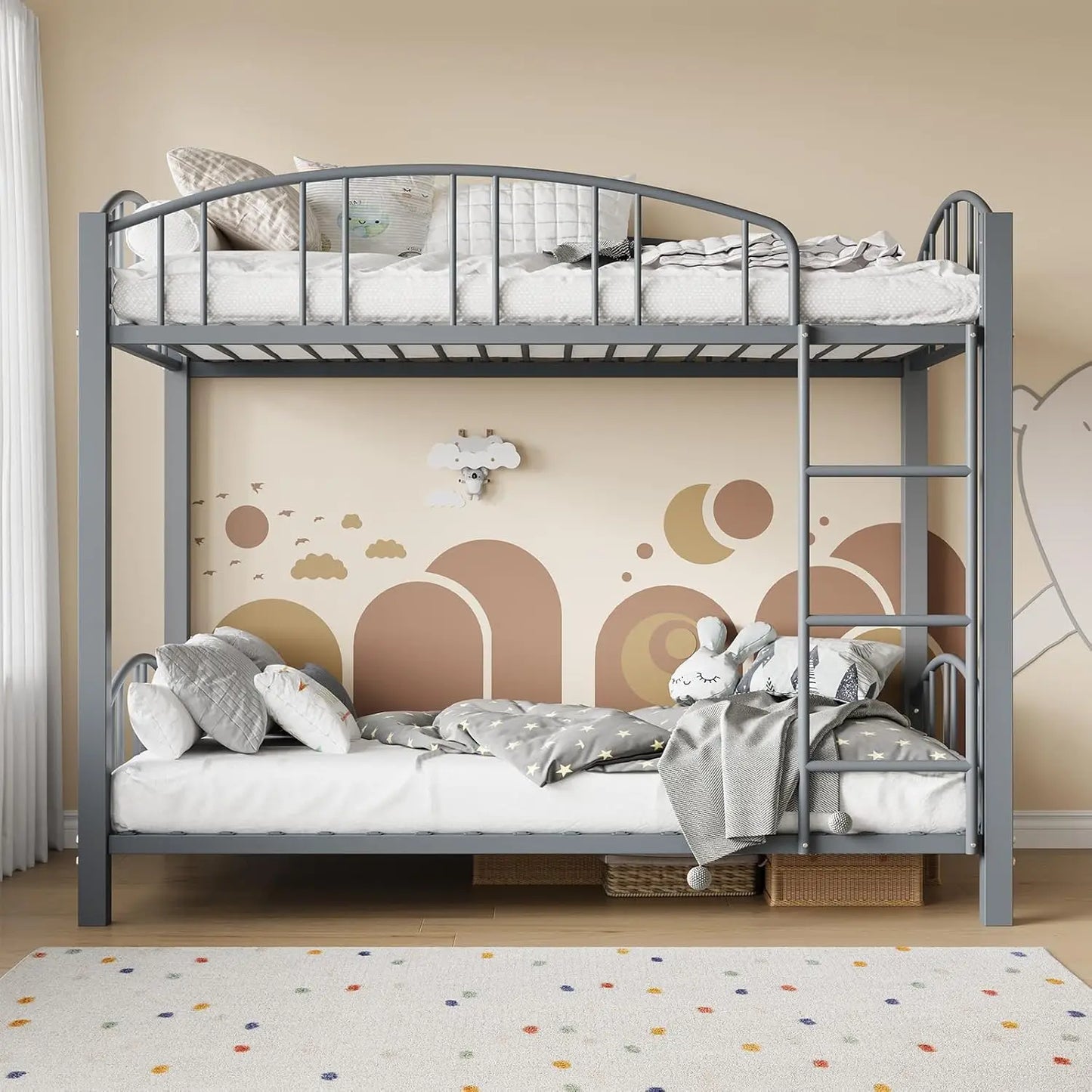 Acekool Metal Loft Bunk Bed With Guardrail And Ladder