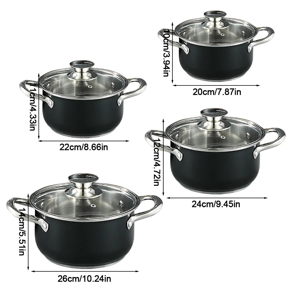 Shunmaii 8 Piece Stainless Steel Cookware Set With Glass Lids