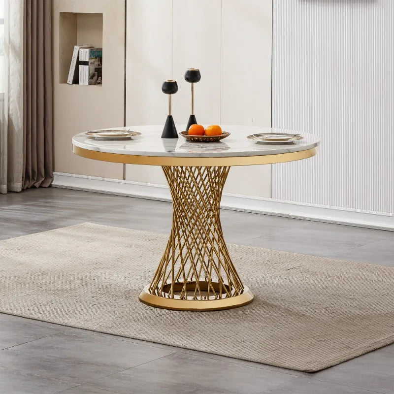 DUTRIEUX Modern Luxury Round Dining Table Stainless Steel Faux Marble