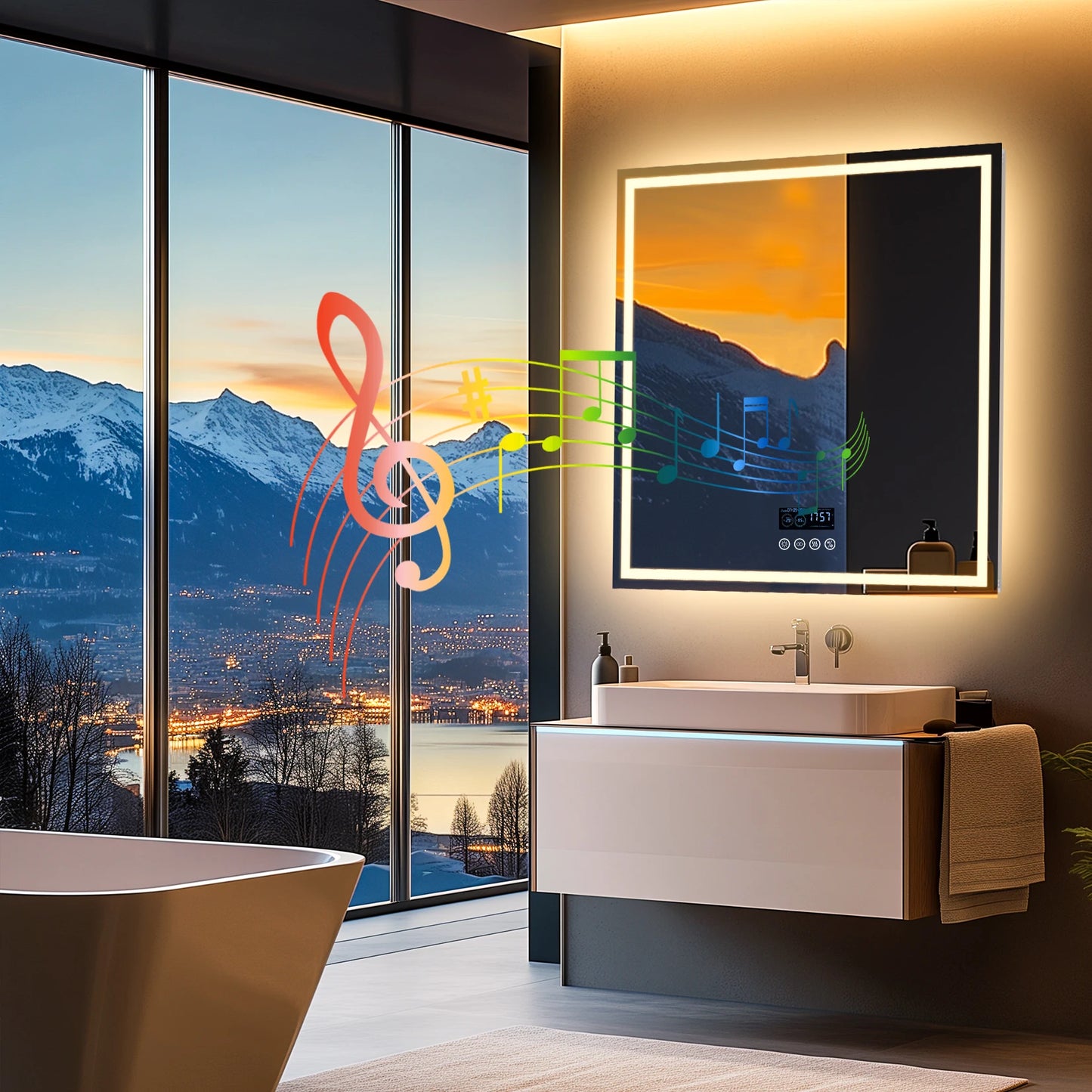 Wisfor LED Lighted Bathroom Mirror With Bluetooth Speaker Vanity RGB