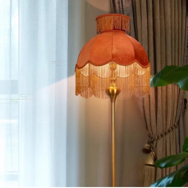IWP French Tassel Velvet Floor Lamp With Handmade Retro Shade