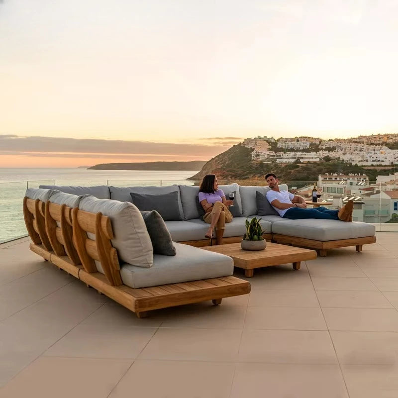 Outdoor Teak Garden Sofa Set Weather Resistant Solid Wood Furniture