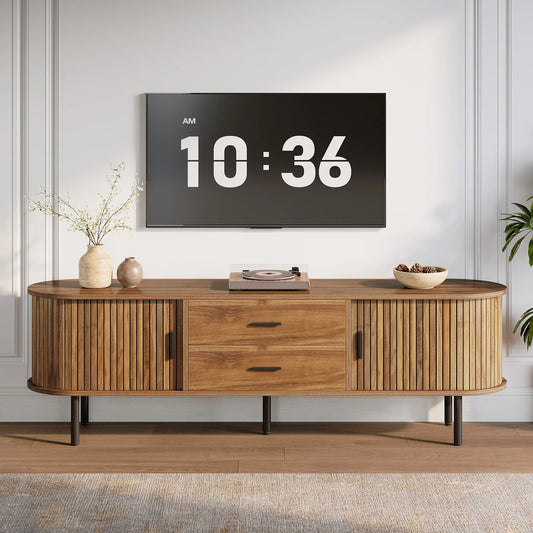 Tribesigns Mid-Century TV Stand With Sliding Tambour Doors and Shelves