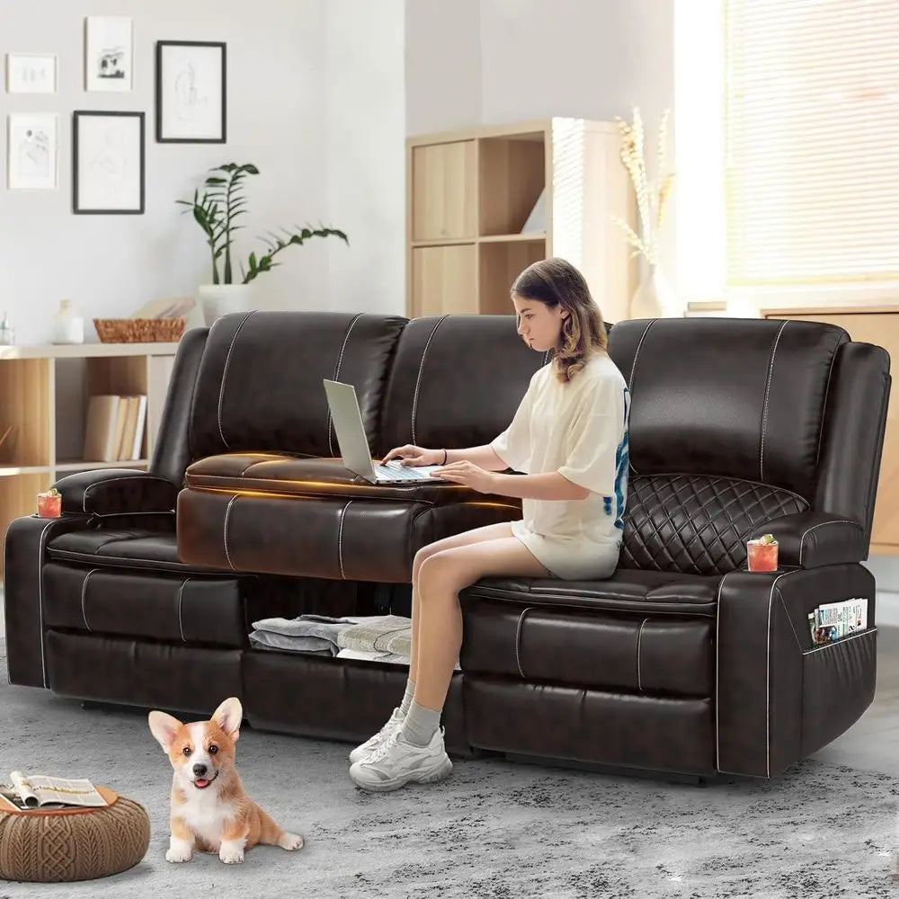 LISM Manual Reclining Sofa With Hidden Storage Center Seat
