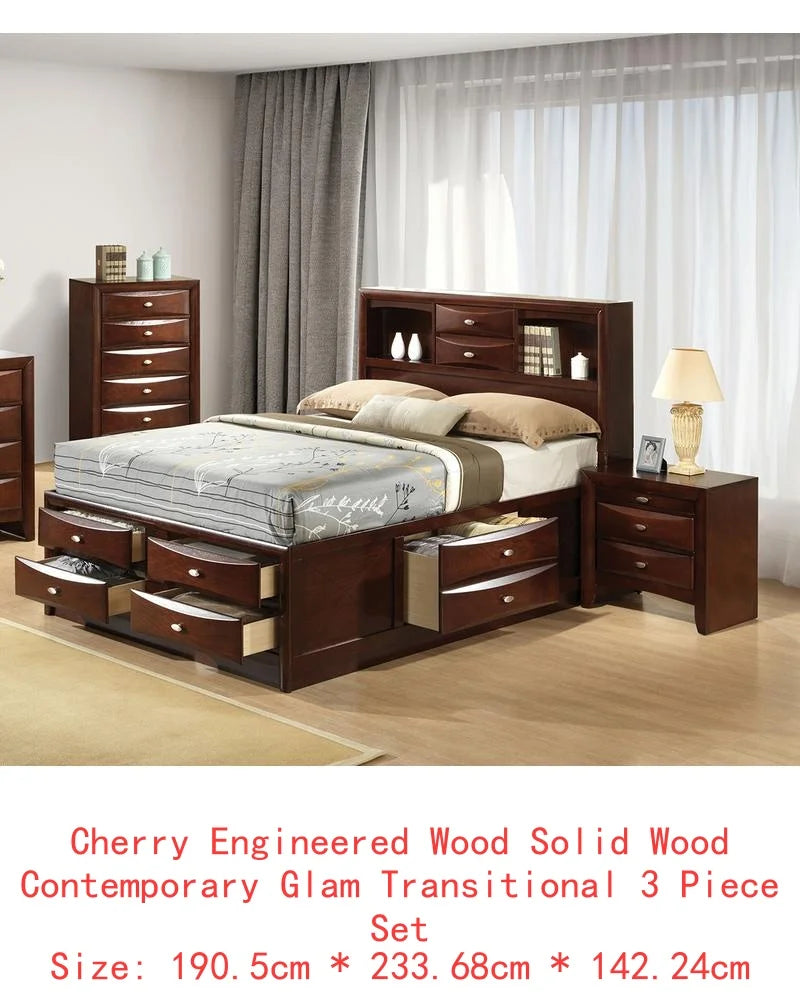 Contemporary Bed With Footboard Drawers And Headboard Bookcase