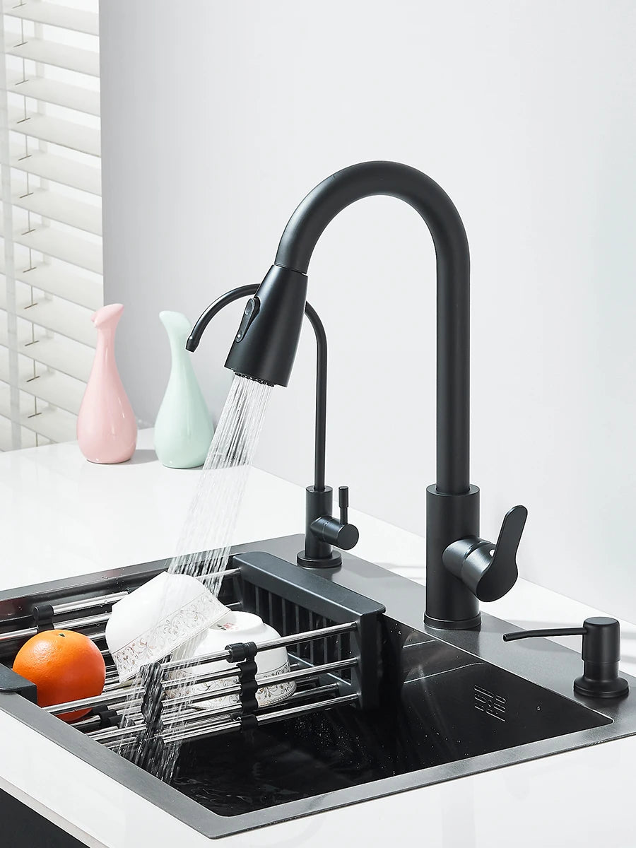 Quyanre Kitchen Sink With Retractable Faucet Soap Dispenser Water Tap