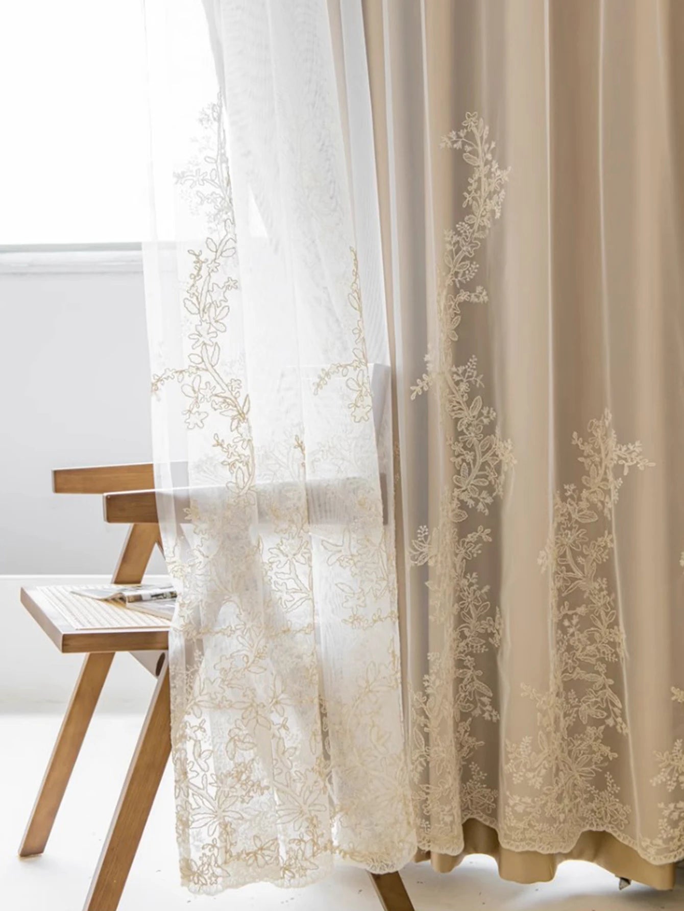 1pc Double Layer Embroidery Curtain  Blackout Curtain  Window Drapes Curtains for Bedroom Living room sliding Door Home Decor