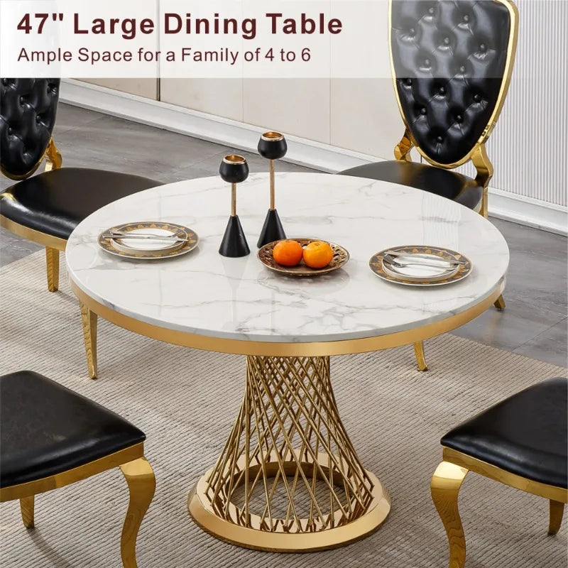 DUTRIEUX Modern Luxury Round Dining Table Stainless Steel Faux Marble