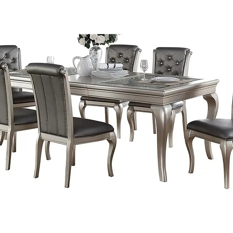 Rectangular Glass Dining Table Set With Tufted Side Chairs