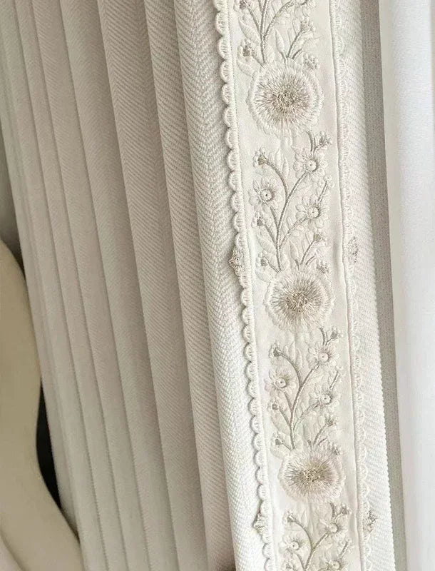 French Curtains for Living Dining Room Bedroom Cream Cured Embossed Chenille Texture Thick Window White Tulle Sheer Curtain