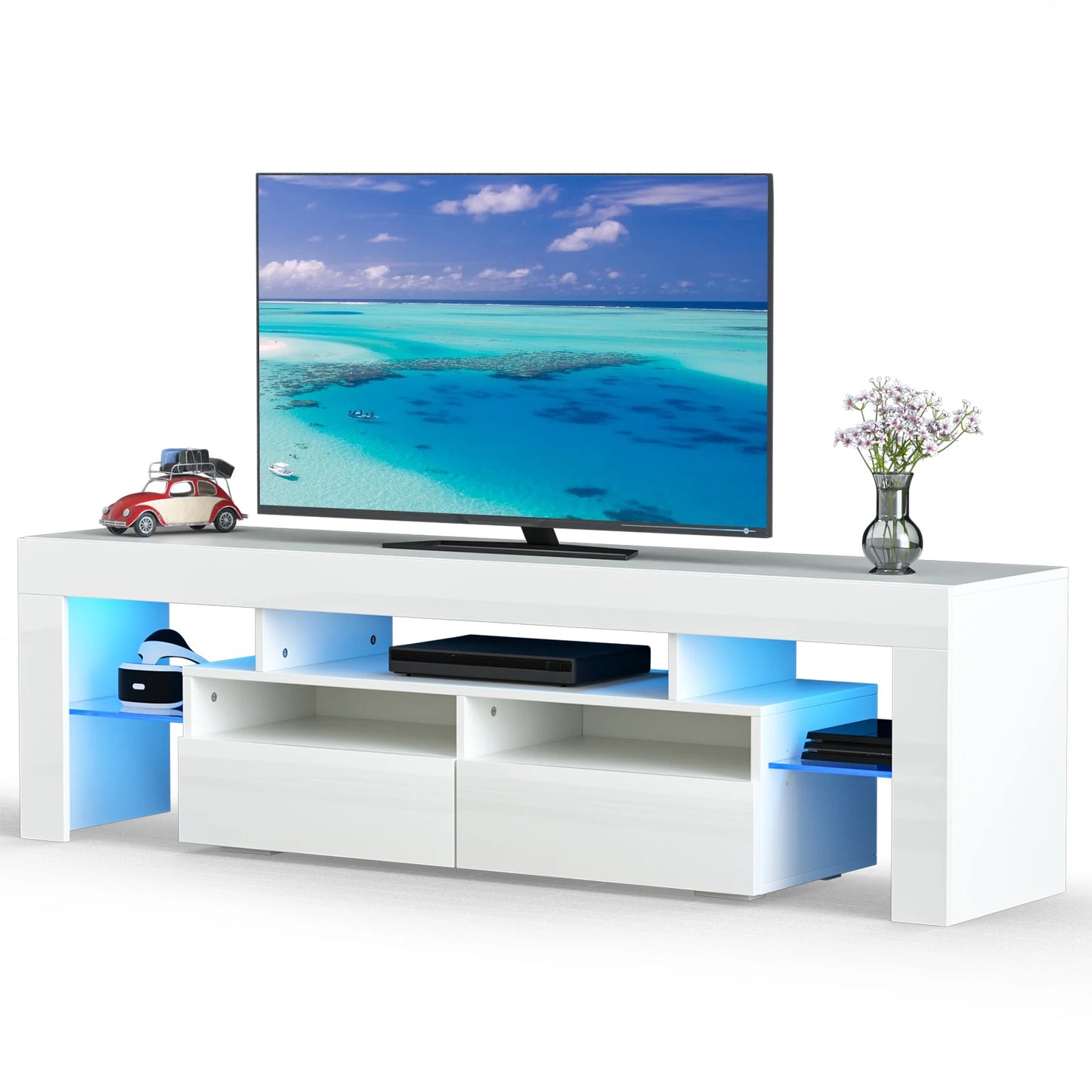 QiaoShiRen LED TV Stand With 20 Lighting Modes Storage Cabinet