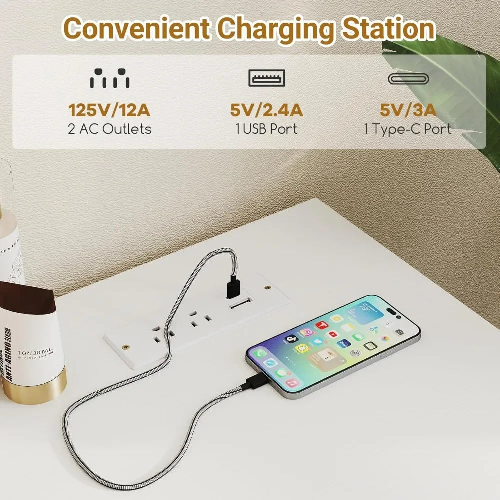 L Shaped Computer Desk With USB Outlet And Built In Storage Drawers For Home Office