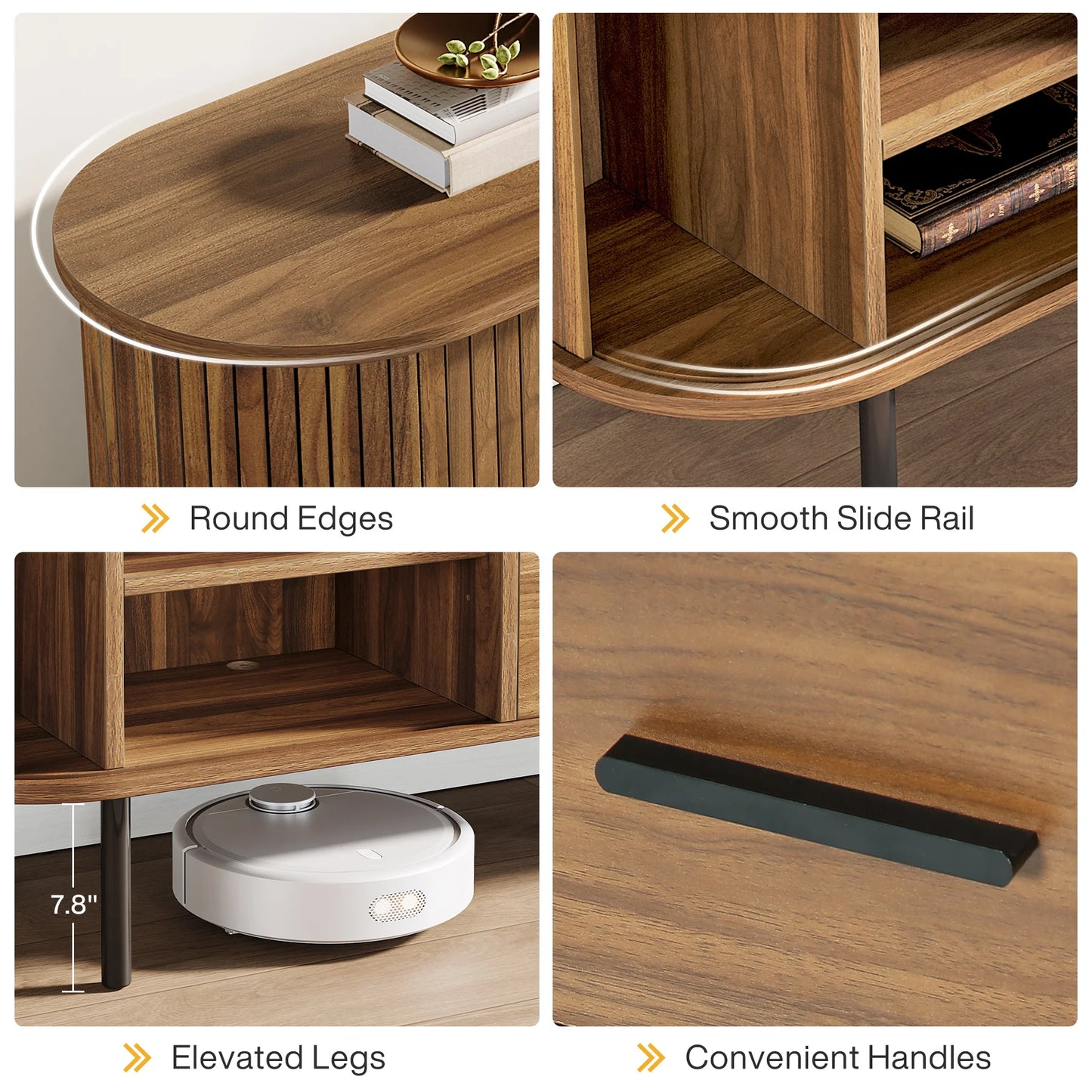 Tribesigns Mid-Century TV Stand With Sliding Tambour Doors and Shelves