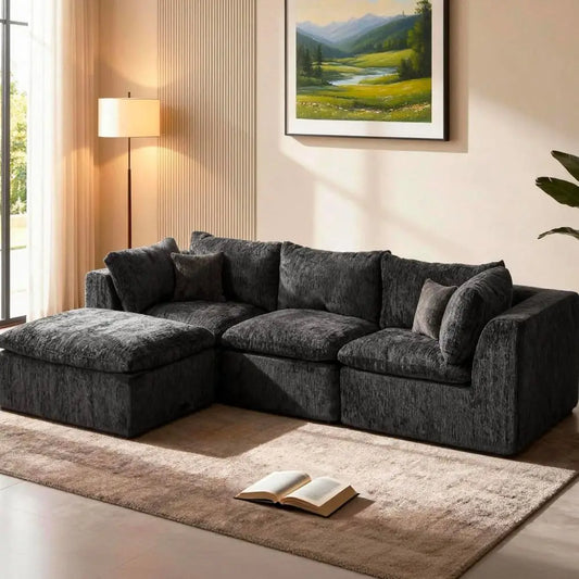 L Shaped Sectional Sofa With Ottoman For Living Room