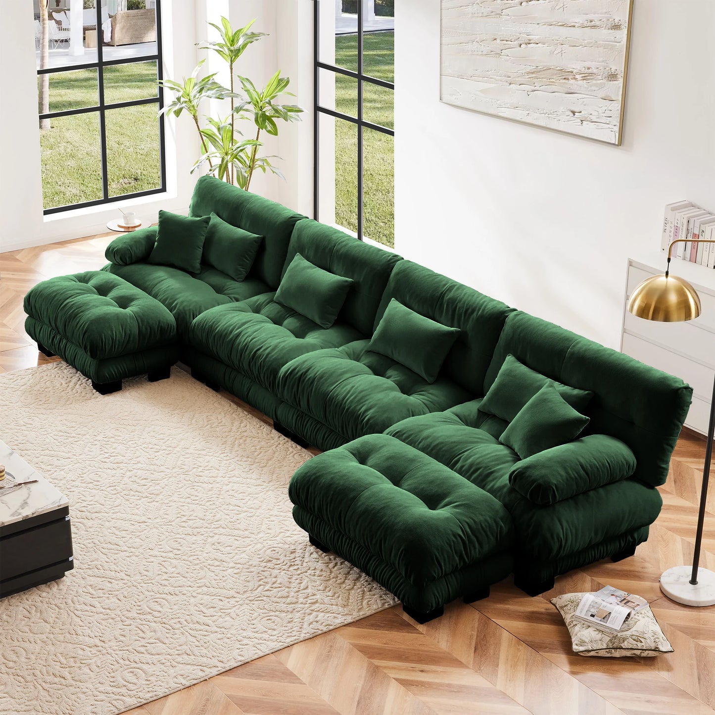 Modular Sectional Sofa Chenille With Ottomans Couch For Home Comfort