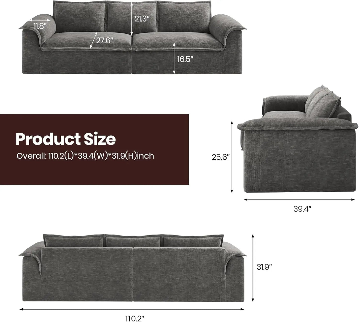 Corduroy Upholstered Floor Couch For Living Room No Assembly Required