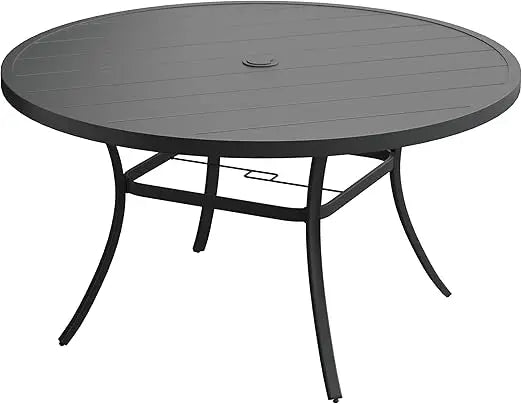 53" outdoor round patio table for lawn garden, all weather metal round patio dining table with adjustable umbrella hole, patio