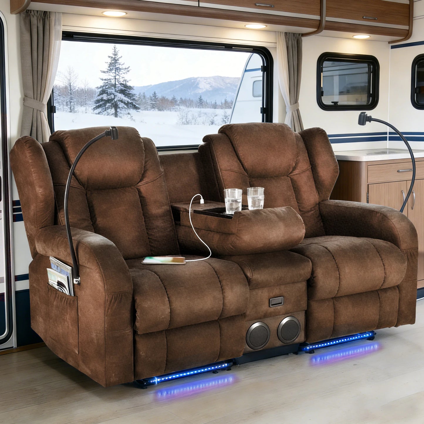 Loveseat Recliner Sofa With Console And Heated Massage