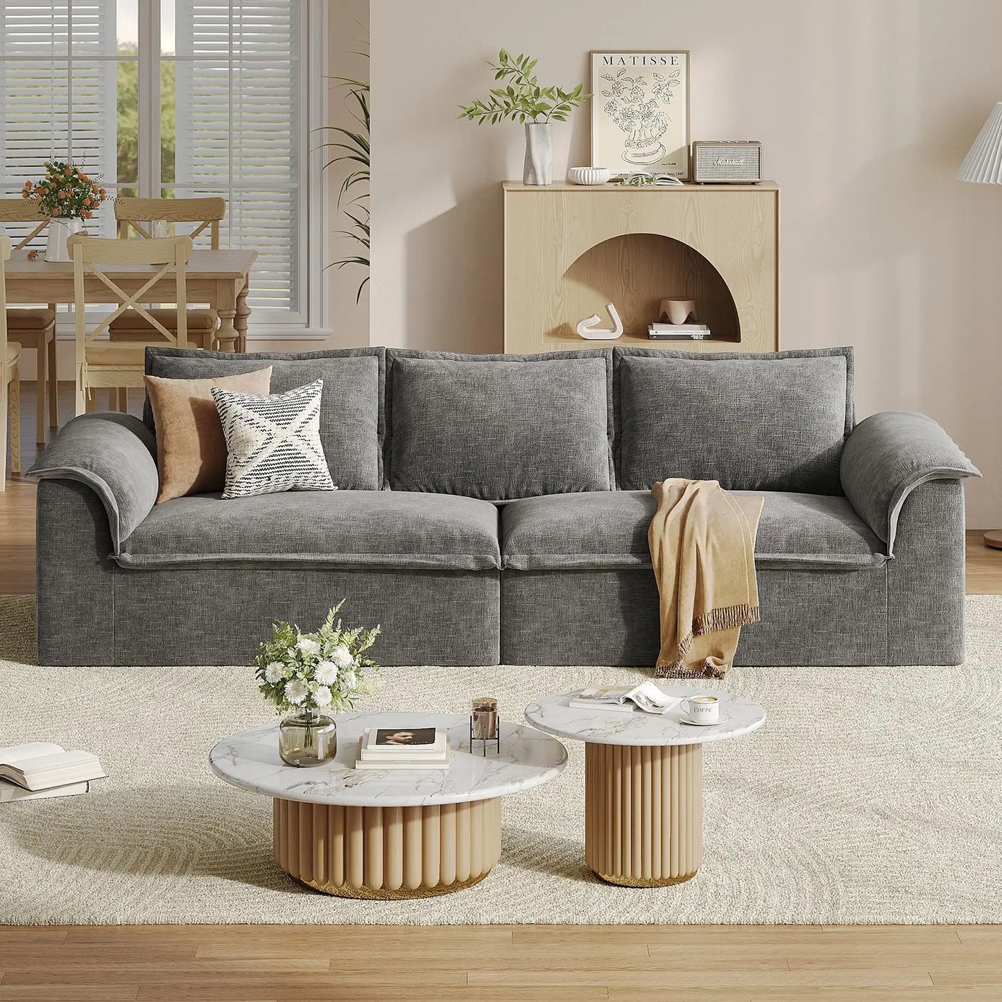 Corduroy Upholstered Floor Couch For Living Room No Assembly Required