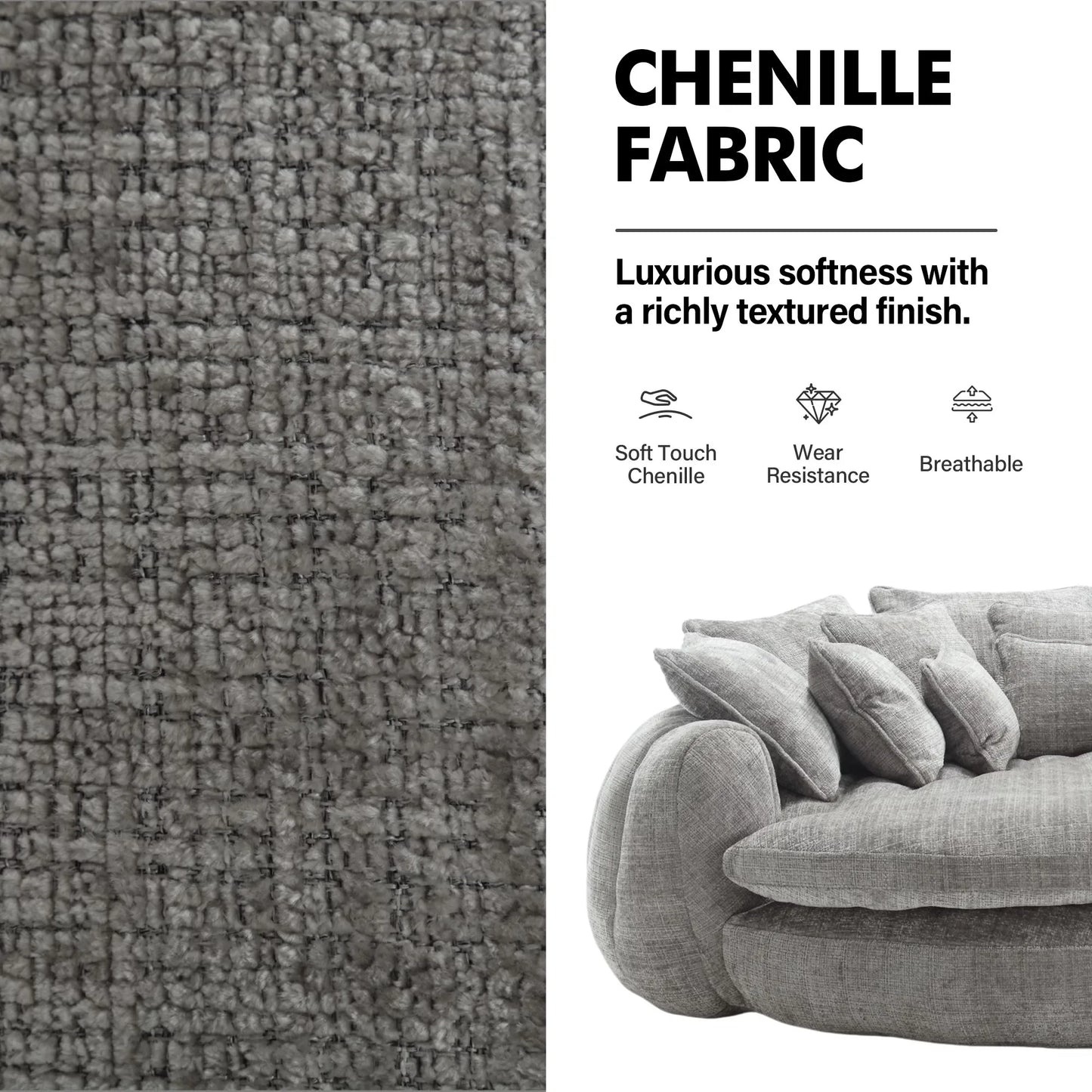 Cloud Chenille Sleeper Sofa With Memory Foam And Pillows