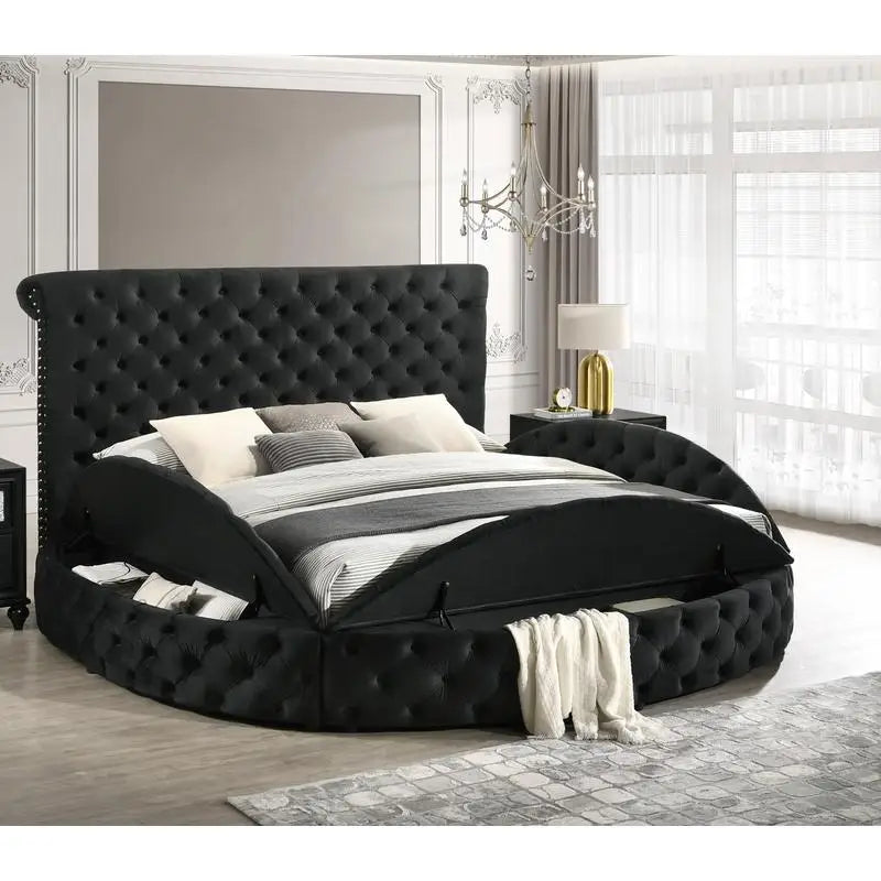 Luxurious Tufted Headboard Bed With Storage Footboard