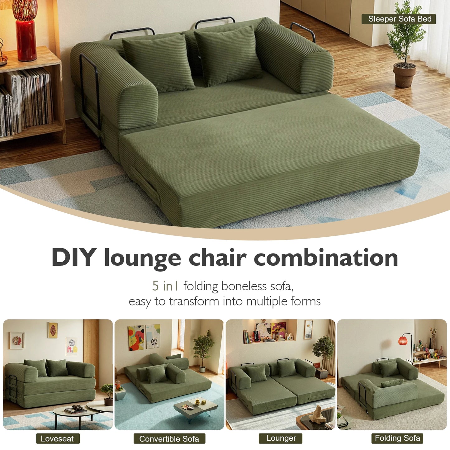 THOLASIS Cloud 4-In-1 Convertible Floor Sofa Bed Living Room