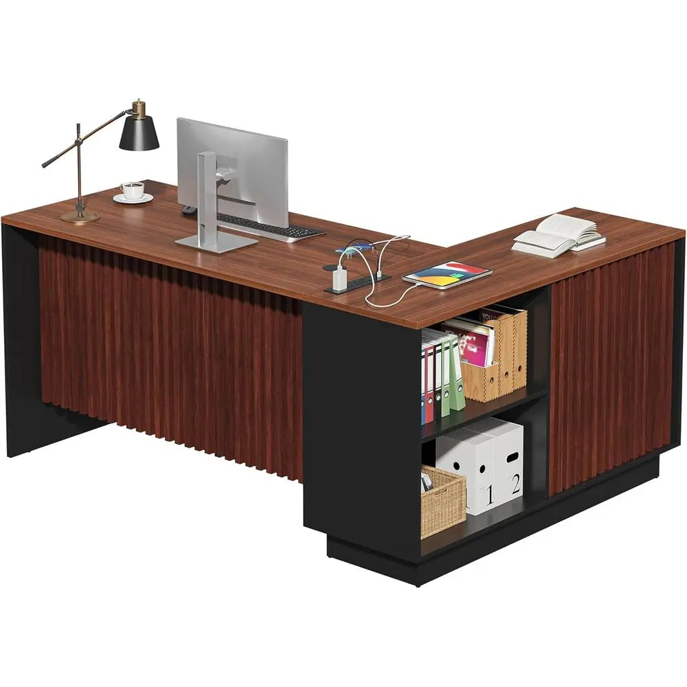 L-Shaped Executive Desk With Storage And Privacy Panel