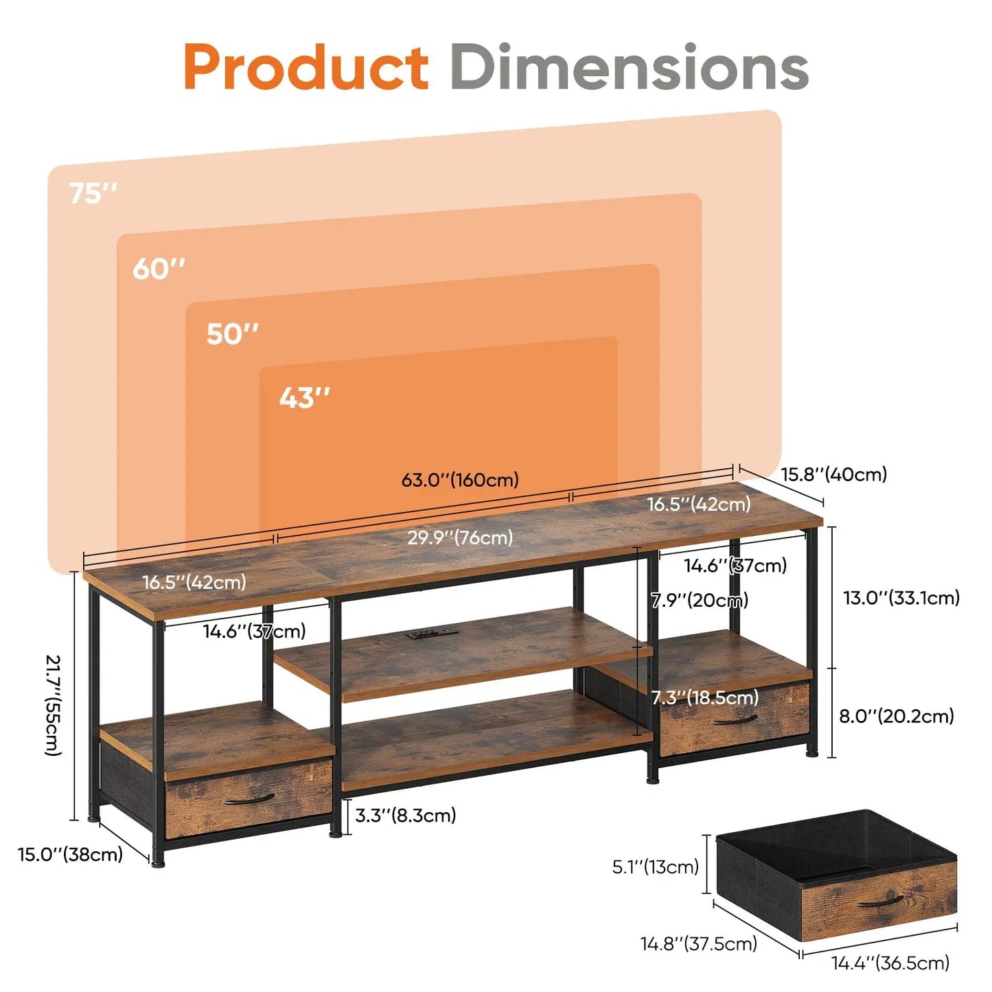 JHK Multifunctional Modular Wooden TV Stand Entertainment Center With ConcealedCableManagement