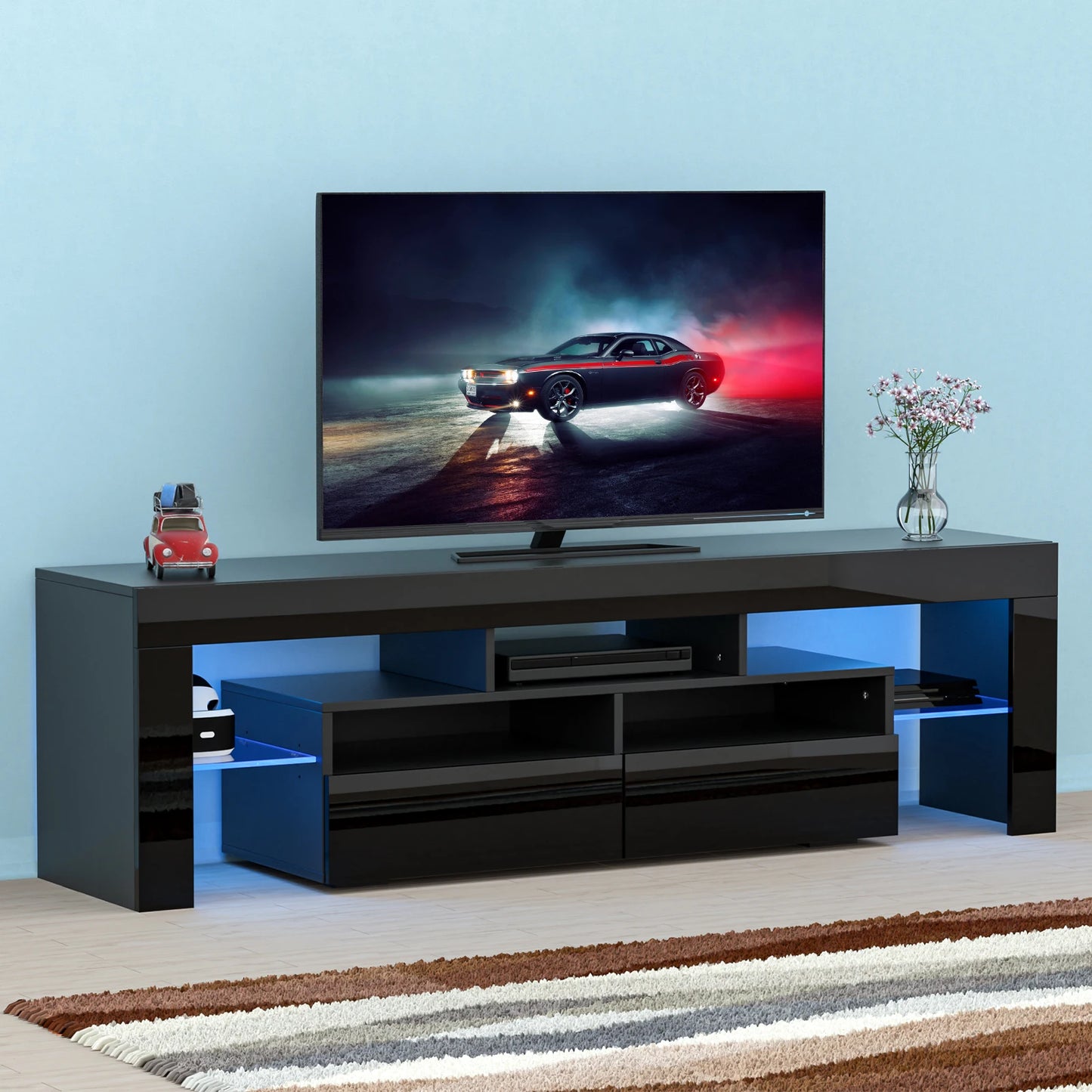 QiaoShiRen LED TV Stand With 20 Lighting Modes Storage Cabinet