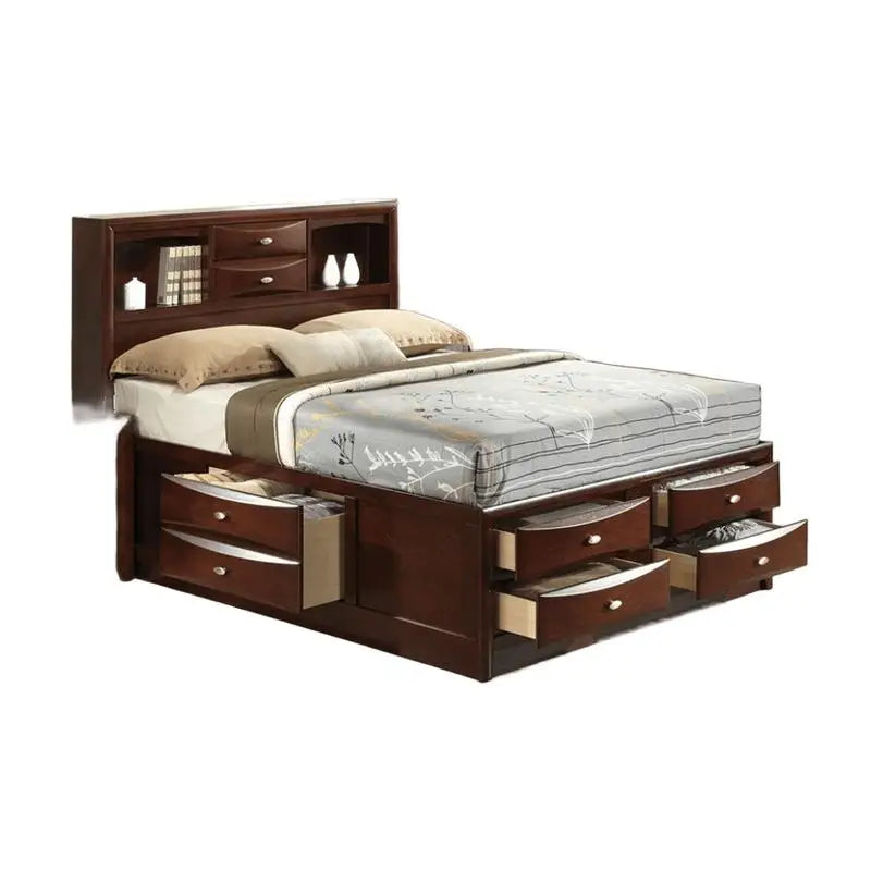 Contemporary Bed With Footboard Drawers And Headboard Bookcase
