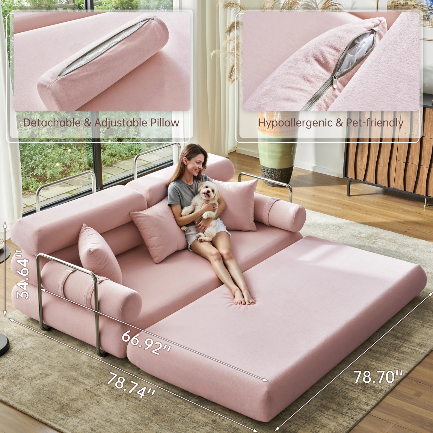 Convertible Sleeper Sofa Bed With Rounded Arm Supports PremiumMemoryFoam Comforts