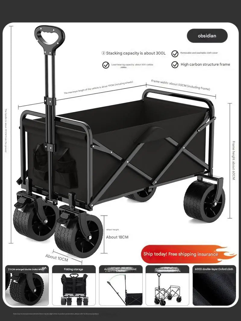 Foldable Camping Cart With Telescopic Handle And Large Capacity