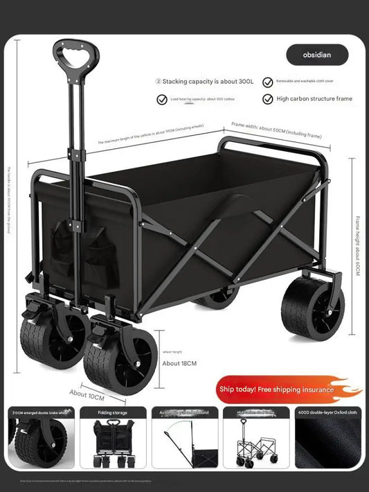 Foldable Camping Cart With Telescopic Handle And Large Capacity