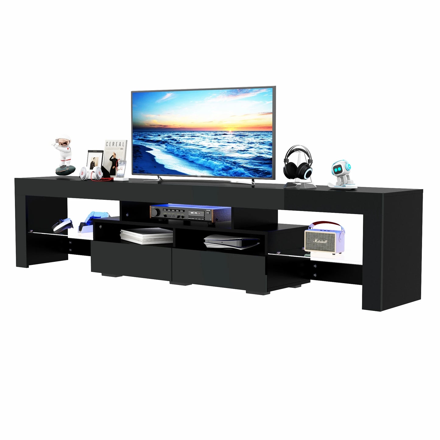 QiaoShiRen LED TV Stand With 20 Lighting Modes Storage Cabinet