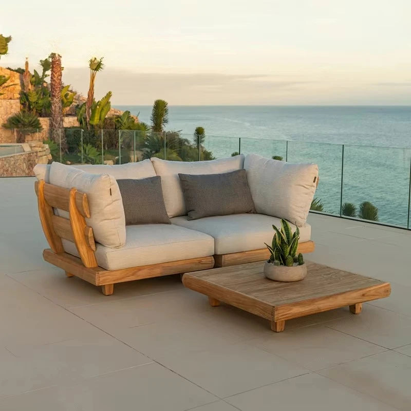 Outdoor Teak Garden Sofa Set Weather Resistant Solid Wood Furniture