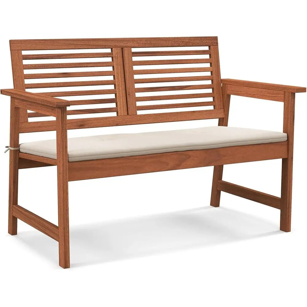 DAFIFY 2 Person Patio Bench With Slatted Back And Cushion