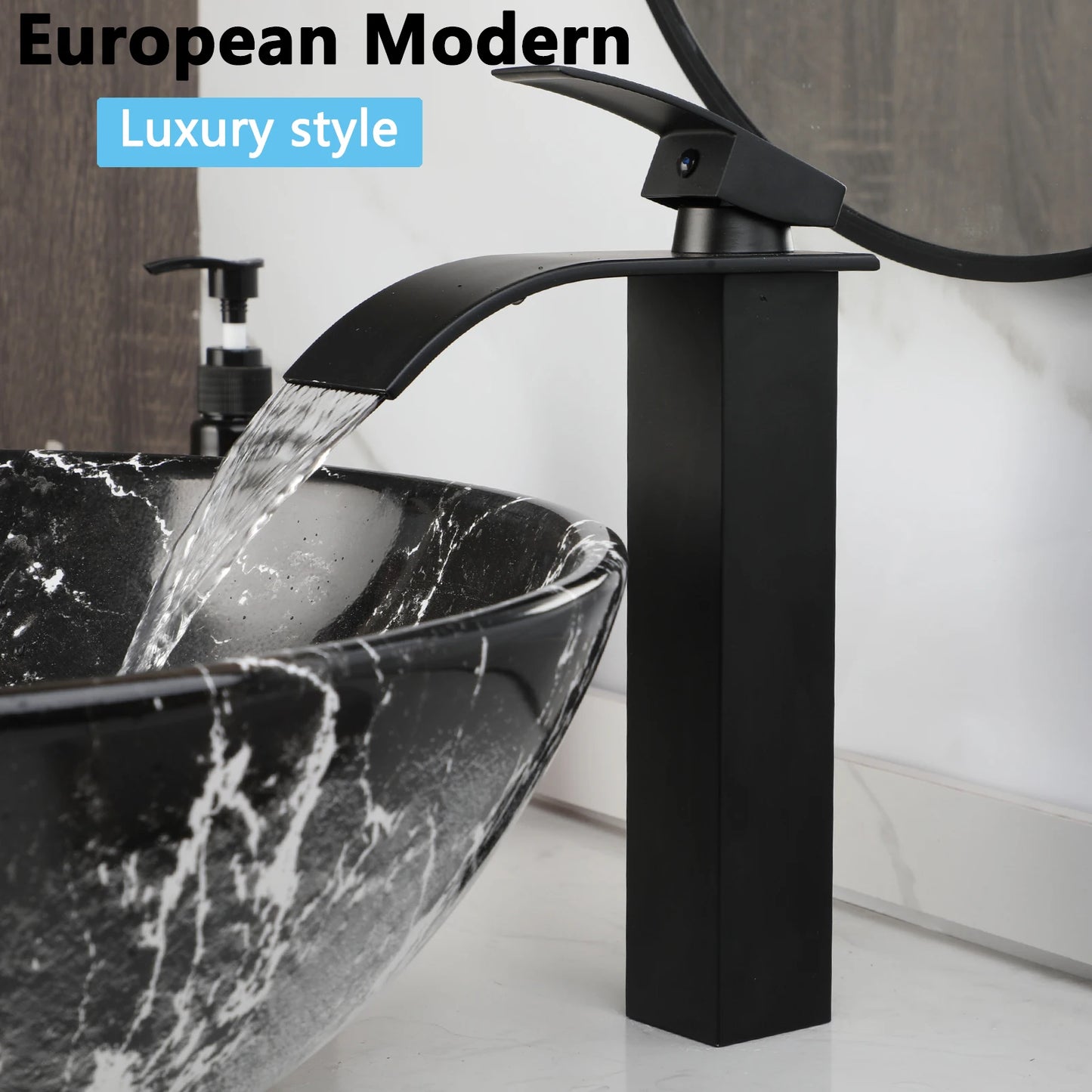 KEMAIDI Marble Ceramic Vessel Sink With Faucet Above Counter Oval Modern European Style Bathroom Vanity