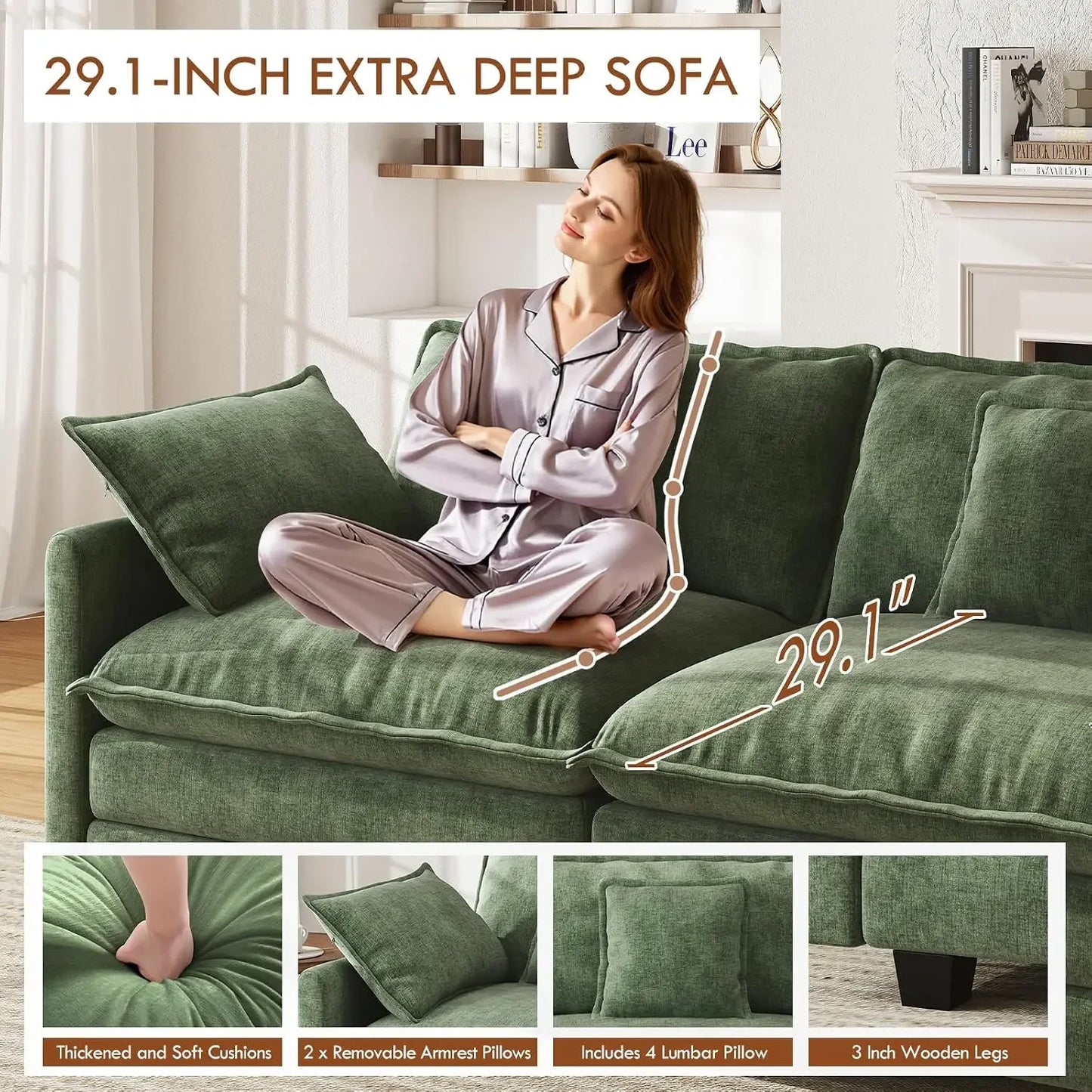 Modular Sectional Sofa U Shaped Chenille Couch Set 4 Seaters
