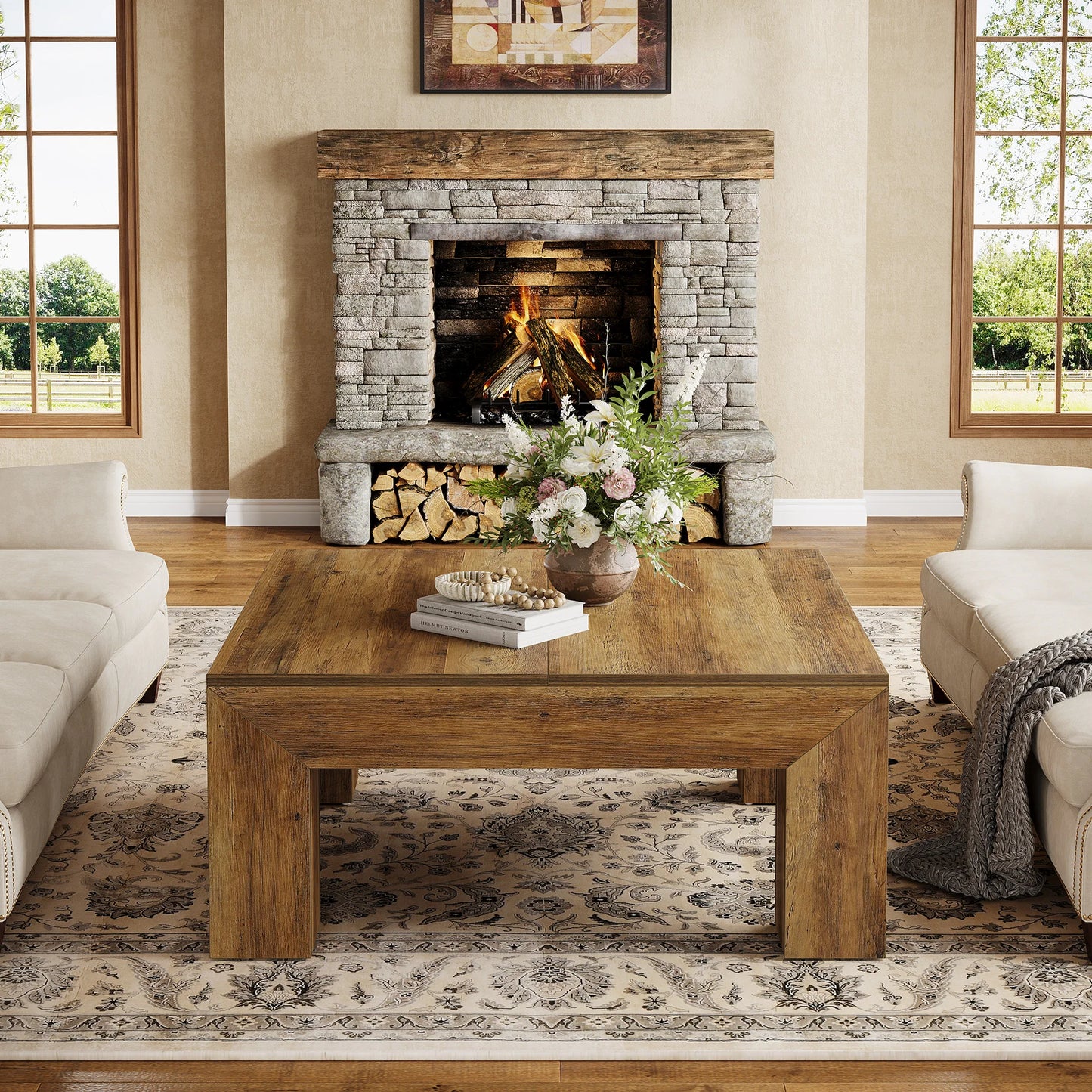 Tribesigns Farmhouse Coffee Table For Living Room With Sturdy Legs