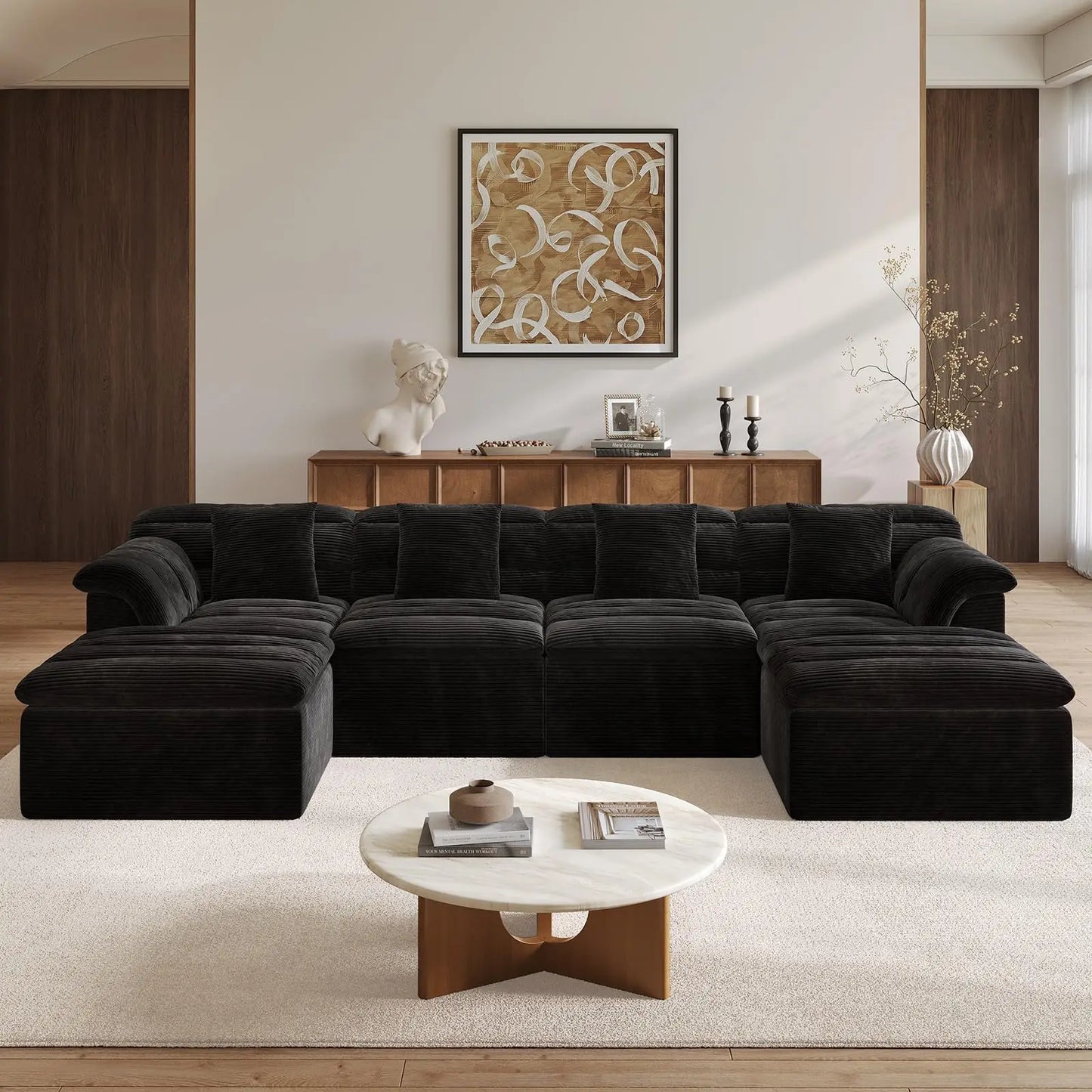 Modular Cloud Sectional Sofa With Ottoman U Shape Corduroy