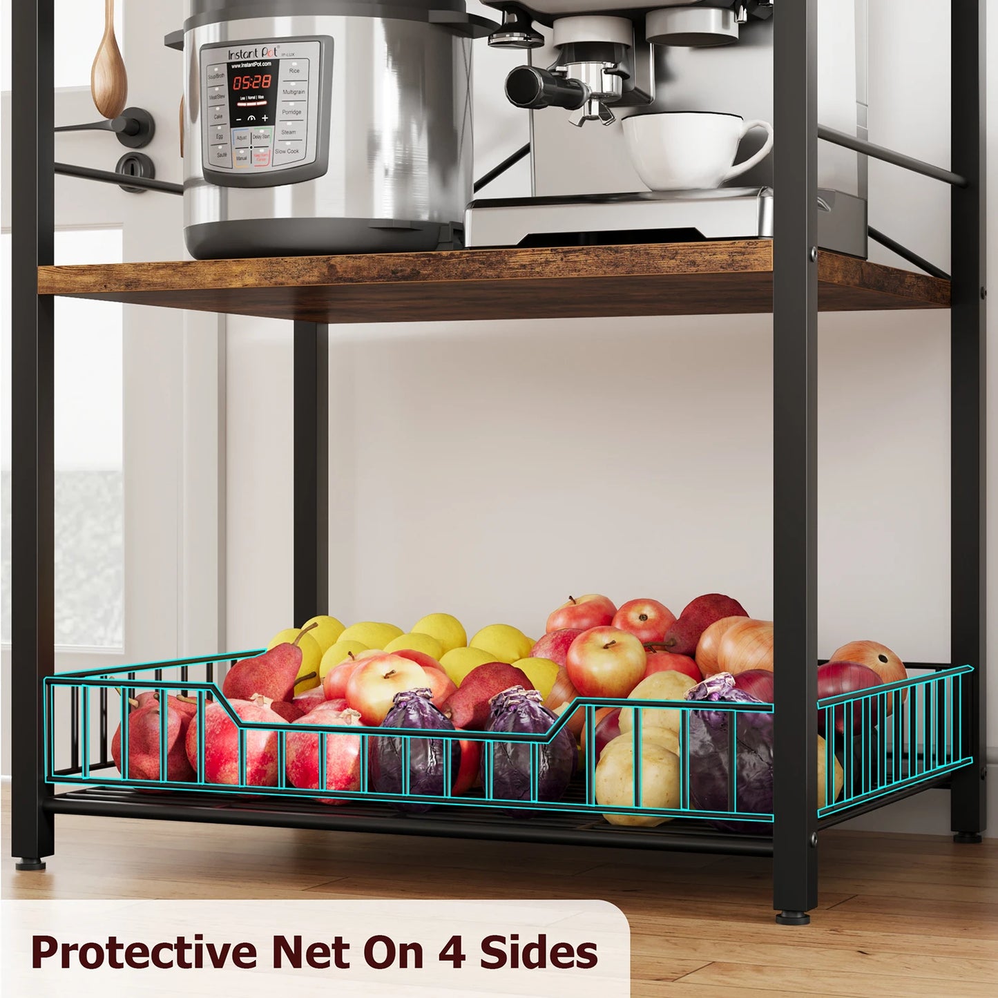 TWISTER.CK Kitchen Bakers Rack Microwave Stand 4 Tier Coffee Bar Station