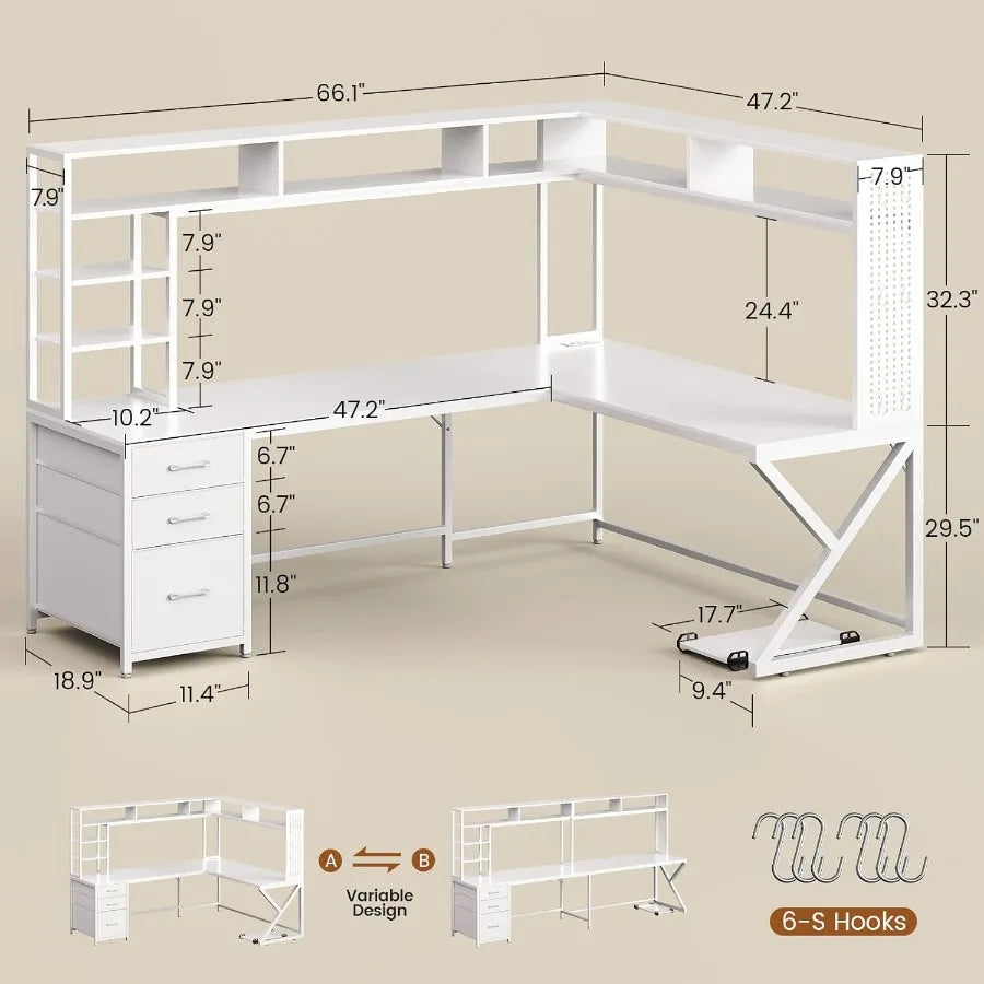 Corner Computer Desk L Shaped With Storage Drawers Hutch For Small Home Office Setup