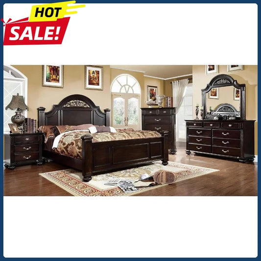 Everlasting Traditional Solid Wood Bedroom Ensemble With Luxurious Mirrored Dresser