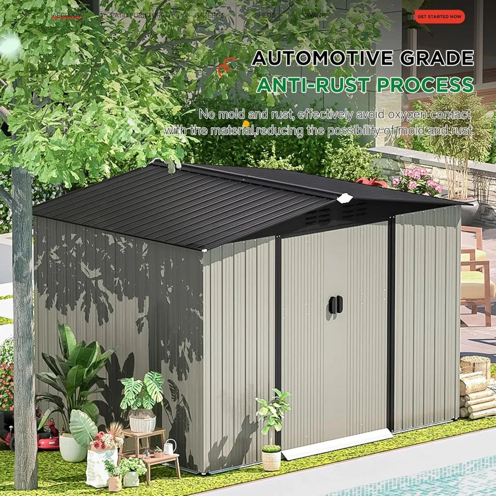 Outdoor Metal Storage Shed With Waterproof Weatherproof Construction Sliding Door