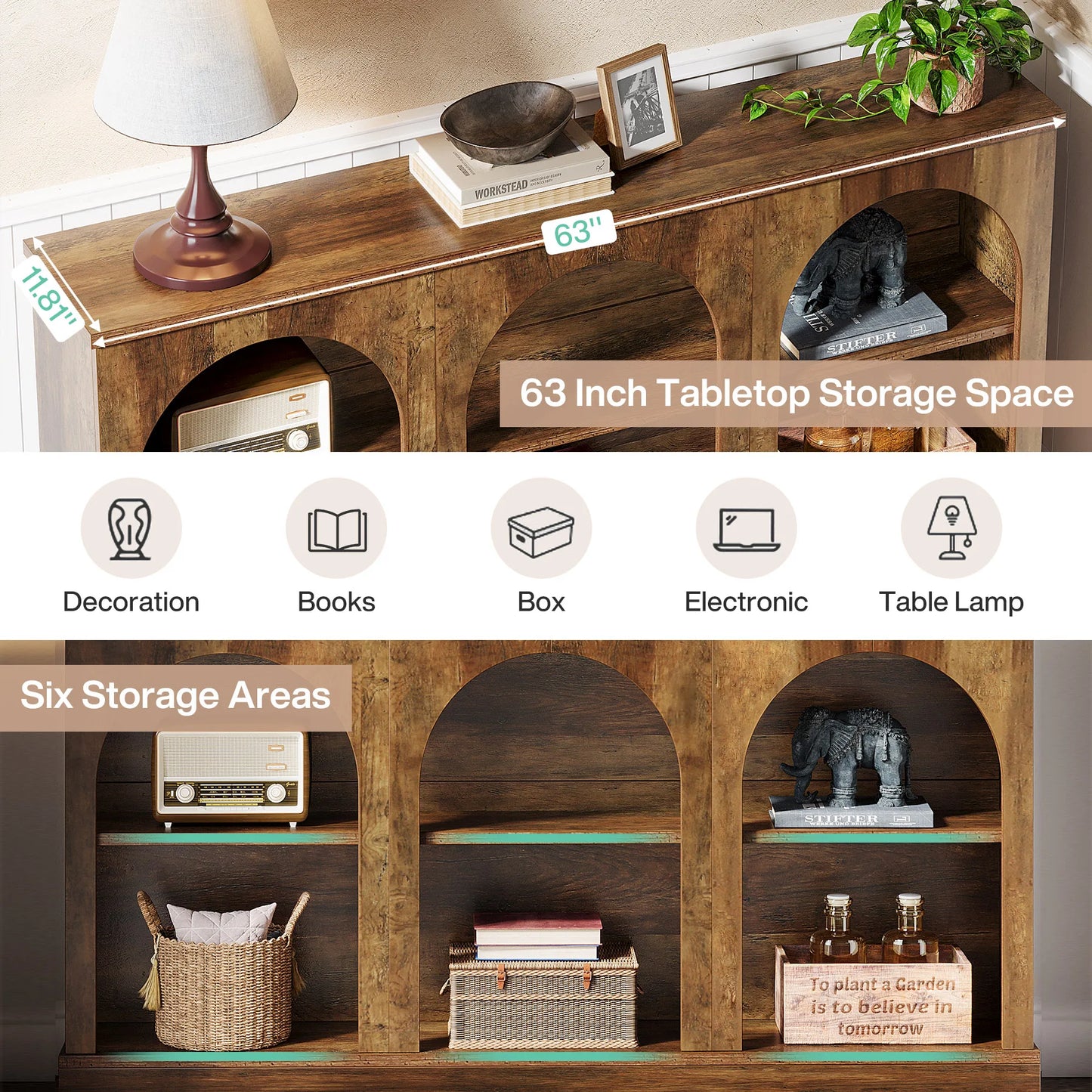 Tribesigns Farmhouse Console Table With Three Tier Storage