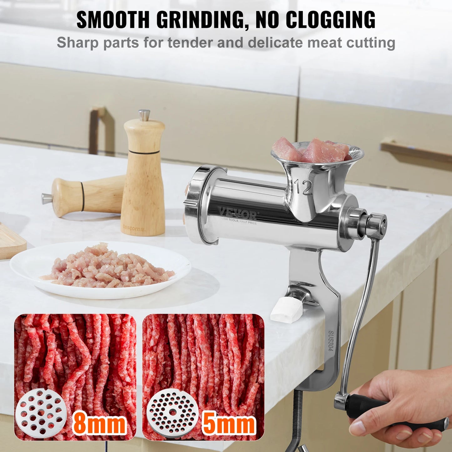 SucceBuy Manual Meat Grinder 304 Stainless Steel Clamp Sausage Maker